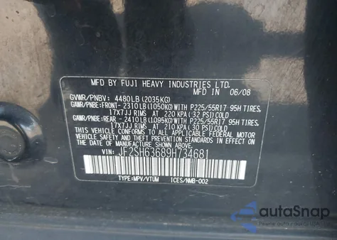 2009 Subaru Forester 2.5X from USA, damaged, VIN JF2SH63689H734681